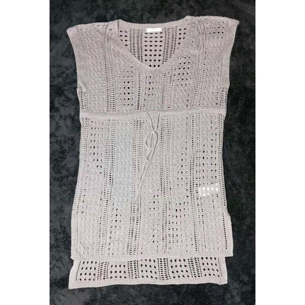 Aimage Open Crochet Knit Beach Cover Up Tunic Dress S Gray Boho Resort Coachella